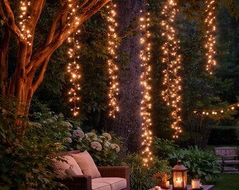 3FT Plug-In Waterfall Tree Lights, 736 Warm White LED, Remote Control, 8 Modes