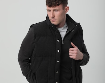 Chaleco de plumas gris para hombre – Chaqueta acolchada ligera sin mangas, prenda de abrigo para invierno