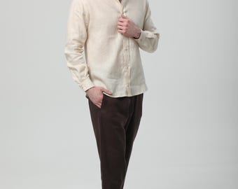 Men’s Natural Linen Shirt, Handmade Lightweight Summer Essential