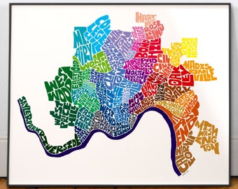 Cincinnati neighborhood map art print, Signed print of my original hand drawn Cincinnati typography map art