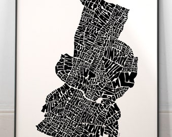 Austin neighborhoods map art, Austin map print, Austin art print, Print of my original hand-inked Austin typography illustration