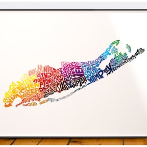 Long Island neighborhood map art print, Signed print of my original hand drawn Long Island typography map art