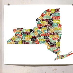 New York map art, New York art print, print of my original hand drawn New York typography art, New York gift, multiple colors available Earth Tones