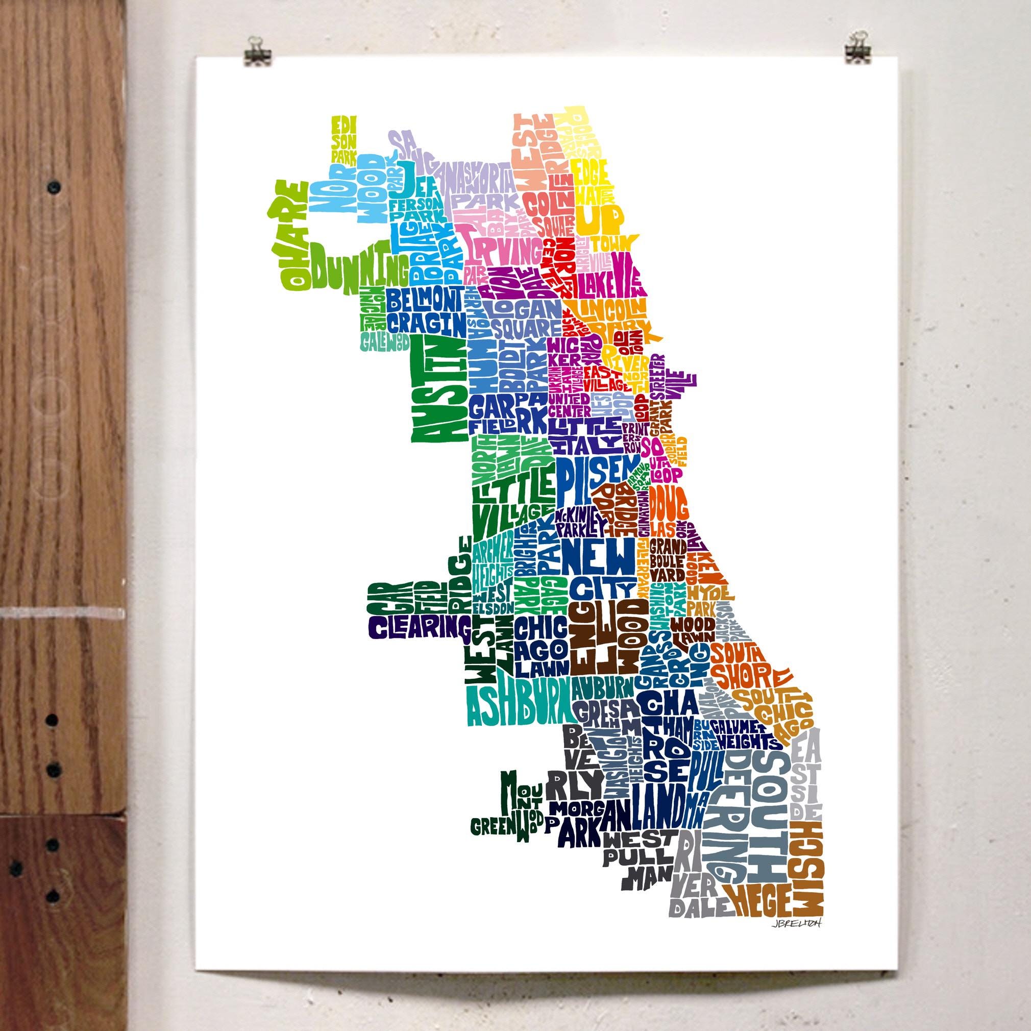 Chicago Neighborhood Map Art Print, Signed Print of My Original Hand ...