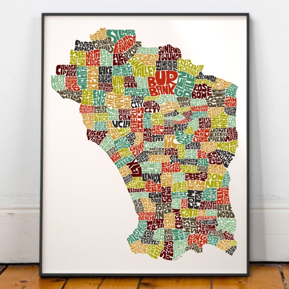 Printable Map Of My Area Los Angeles Neighborhood Map Print Signed Print Of My | Etsy