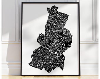 Austin neighborhood map print, Austin art print, signed print of my original hand-drawn Austin typography map art, other colors available