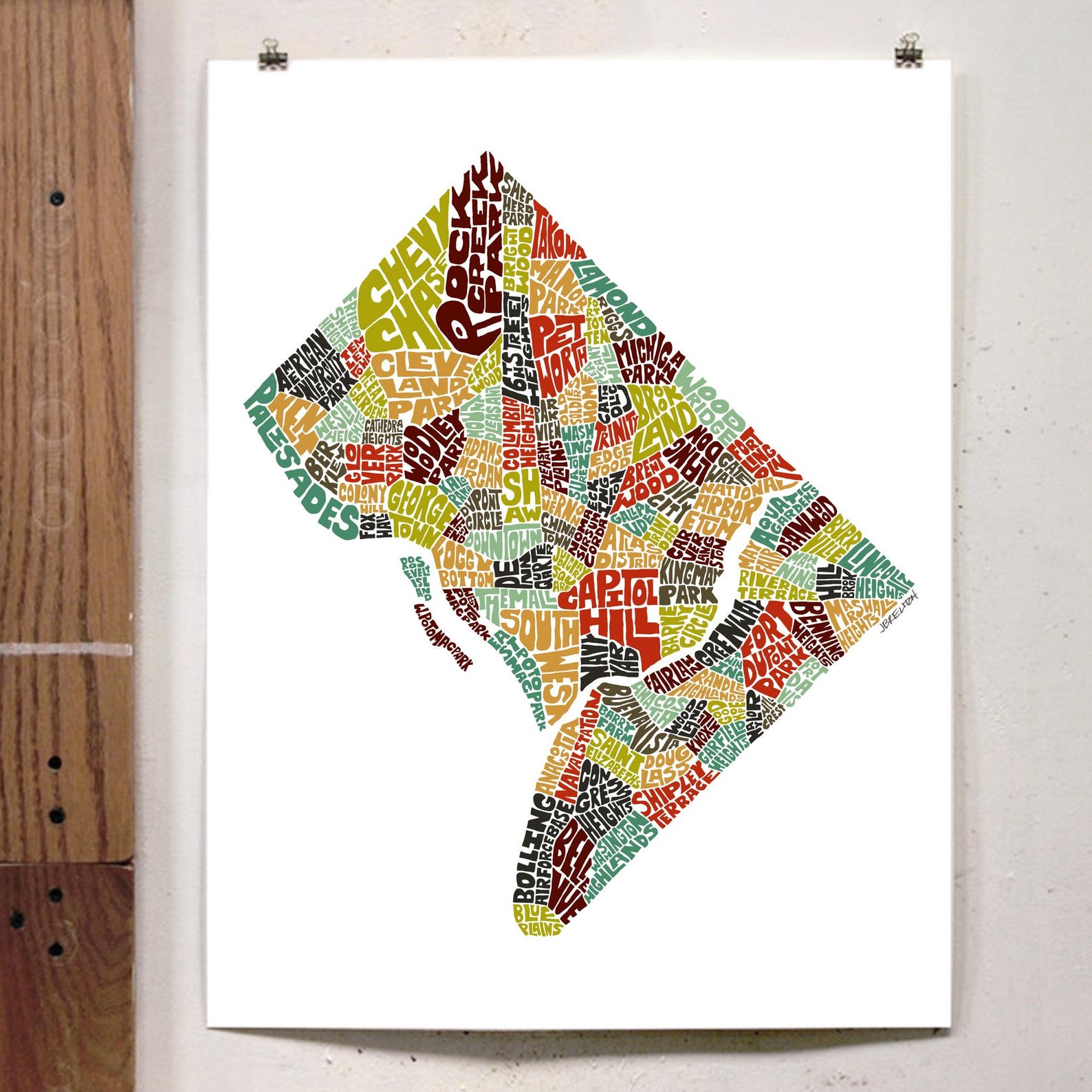 Washington DC Neighborhood Map Art Print, Signed Print of My Original ...