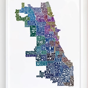 Chicago Neighborhood Map Art Print, Signed Print of My Original Hand ...