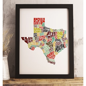 Texas art print FRAMED, Texas map art, available in several colors and sizes, Texas decor, Texas wall art Earth Tones