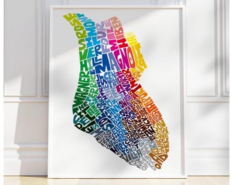 Charleston neighborhood map art print, Signed print of my original hand drawn Charleston typography map art