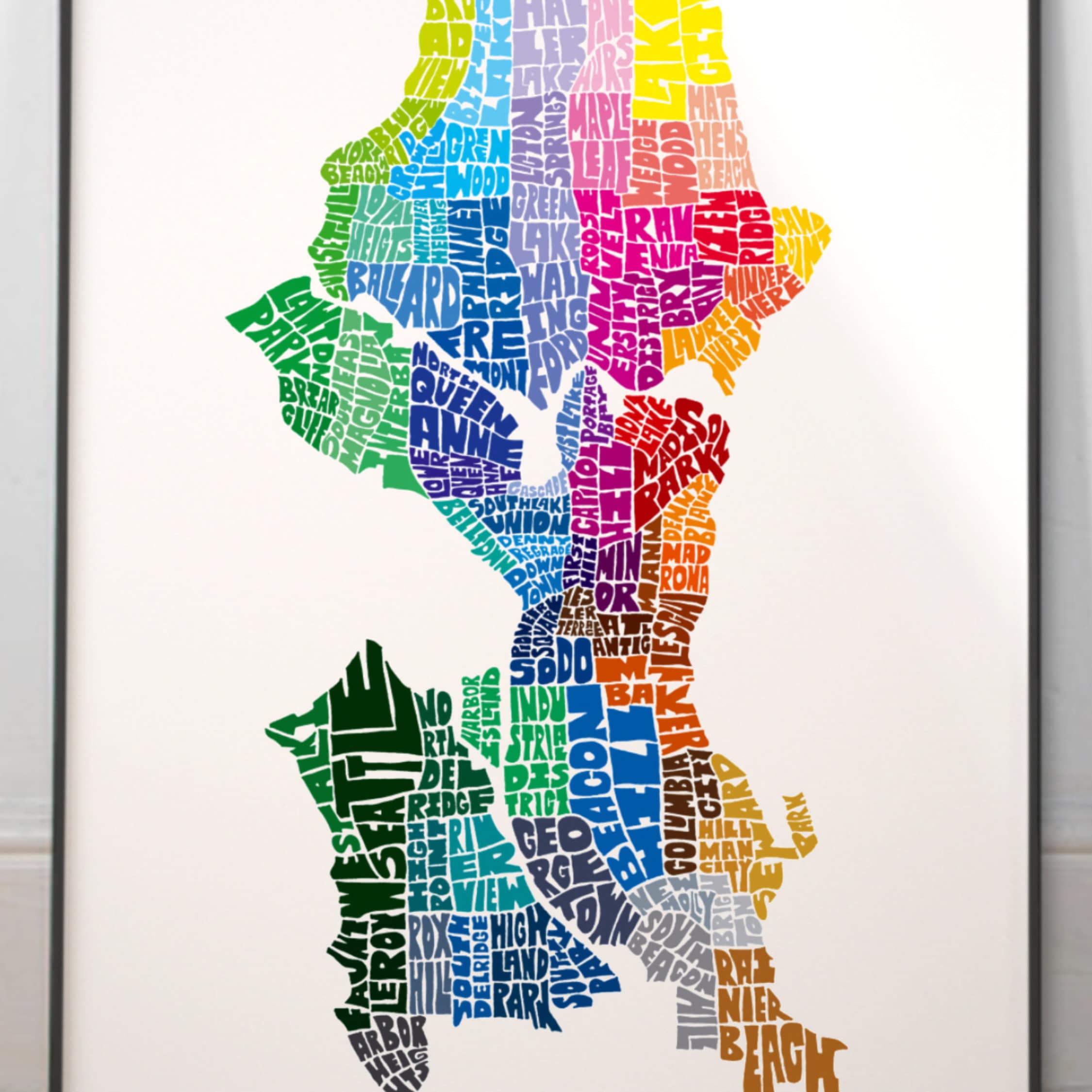 細川真希 原画「People in Seattle 2011」16×26cm Seattle Neighborhood Map Art Print, Signed Print of My Original
