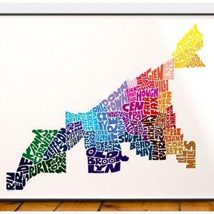 Cleveland neighborhood map art print, Signed print of my original hand drawn Cleveland typography map art