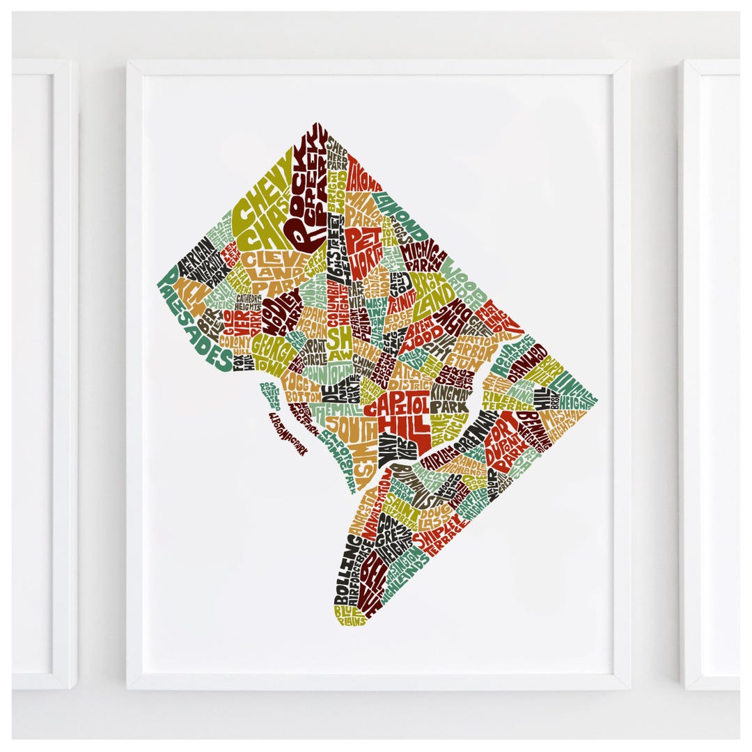 Washington DC Neighborhood Map Art Print, Signed Print of My Original ...
