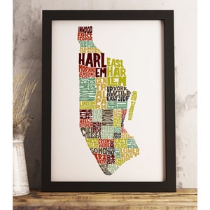 Manhattan neighborhood art print FRAMED, Manhattan map art, available in several colors and sizes, Manhattan decor, Manhattan wall art