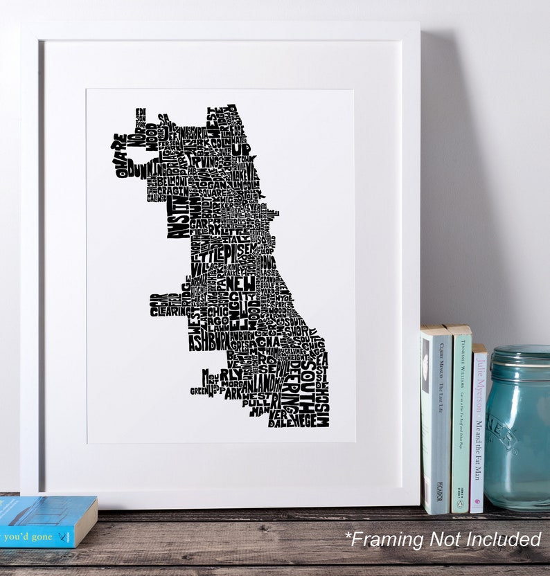 Chicago neighborhood map art print, Signed print of my original hand drawn Chicago typography map art image 9