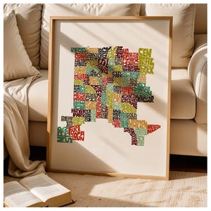 Framed Denver neighborhood art print, You choose your print color/size/frame color, Denver map art, Framed Denver poster, Denver gift