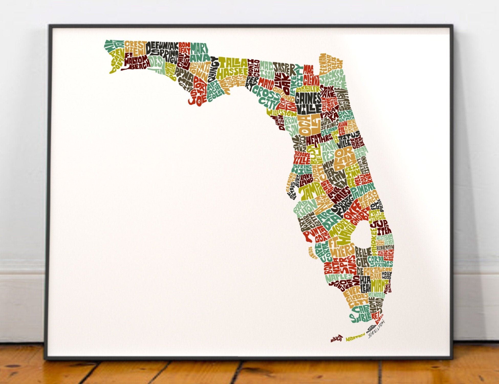 Florida map art Florida art print signed print of my | Etsy