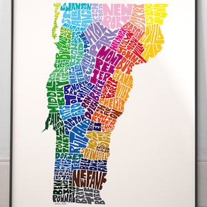 Vermont map art, Vermont art print, signed print of my original hand drawn Vermont map art