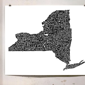 New York map art, New York art print, print of my original hand drawn New York typography art, New York gift, multiple colors available Black & White