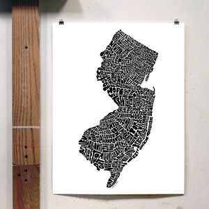 New Jersey map art, New Jersey art print, signed print of my original hand drawn New Jersey map art Black & White