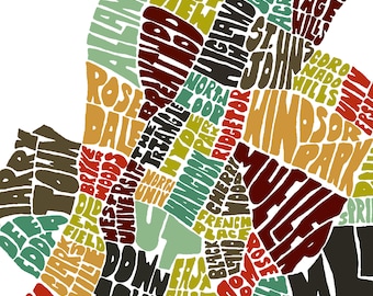 Austin Neighborhood Map Art Print, Signed Print of my Original Hand-drawn Austin Typography Map Art