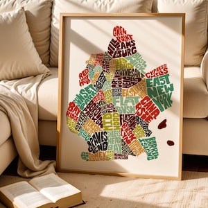 Brooklyn neighborhood art print-FRAMED, Brooklyn map art, available in several colors and sizes, Brooklyn decor, Brooklyn gift