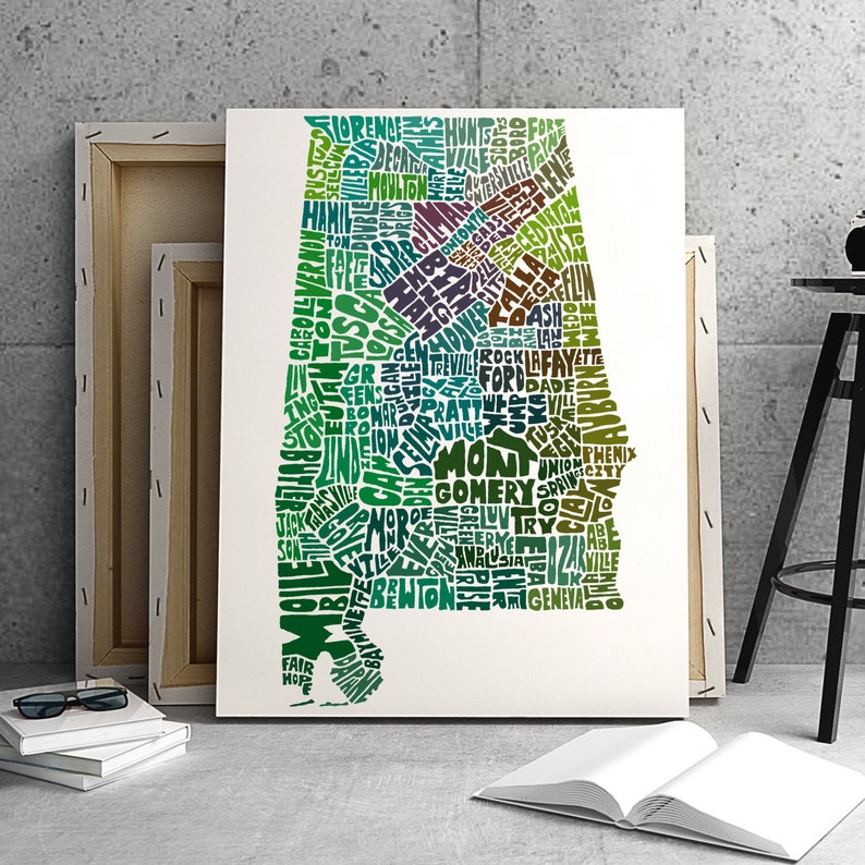 Alabama Map Decor Alabama Art Décor Stretched Canvas Art Etsy