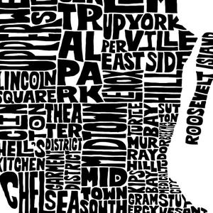 Manhattan neighborhood map print, Manhattan art print, signed print of original hand-drawn Manhattan typography art, many colors available image 9