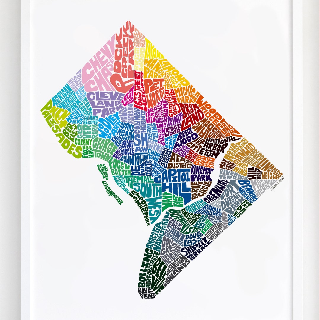 Washington DC Neighborhood Map Art Print, Signed Print of My Original Hand Drawn Washington DC