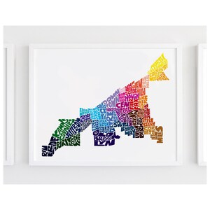 Cleveland neighborhood map art print, Signed print of my original hand drawn Cleveland typography map art
