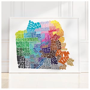 San Francisco neighborhood map art print, Signed print of my original hand drawn San Francisco typography map art