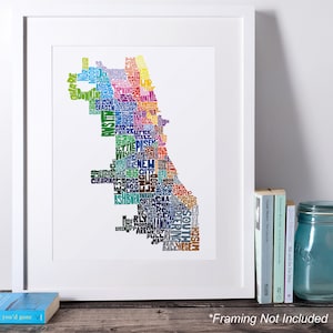 Chicago neighborhood map art print, Signed print of my original hand drawn Chicago typography map art image 10