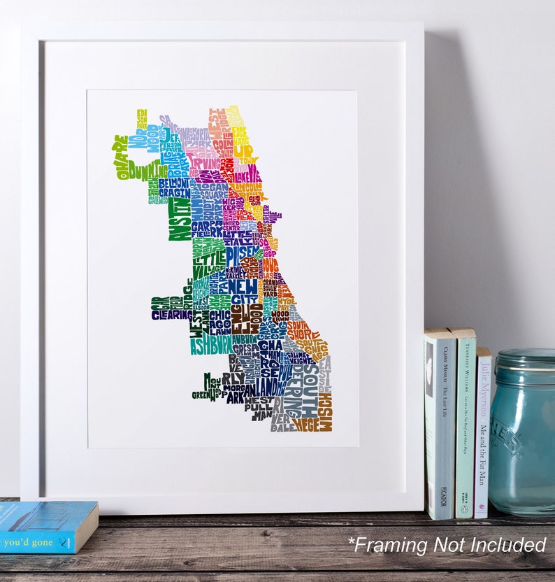 Chicago neighborhood map art print, Signed print of my original hand drawn Chicago typography map art image 10