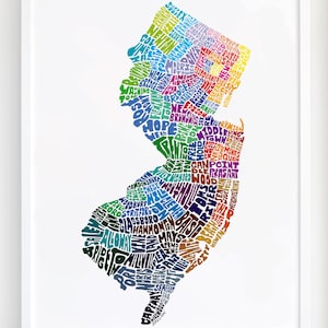New Jersey map art, New Jersey art print, signed print of my original hand drawn New Jersey map art image 1