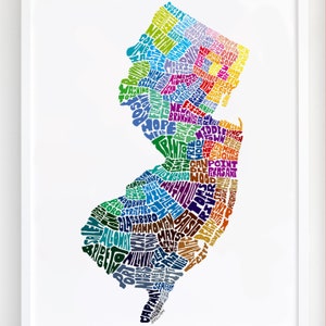 New Jersey map art, New Jersey art print, signed print of my original hand drawn New Jersey map art