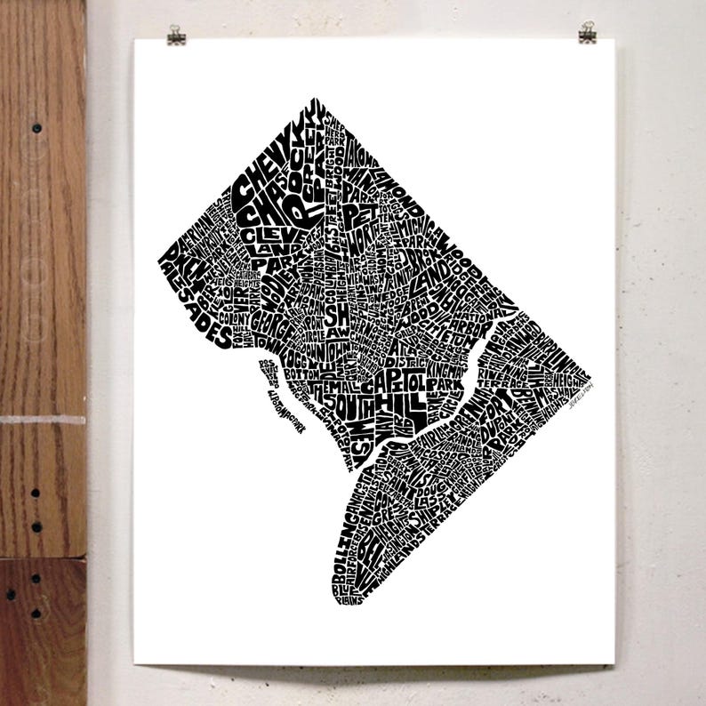 Washington DC Neighborhood Map Art Print, Signed Print of My Original ...