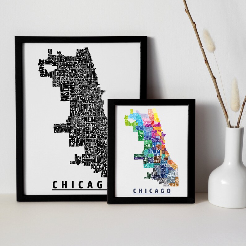 Chicago neighborhood art FRAMED Chicago decor framed print Etsy