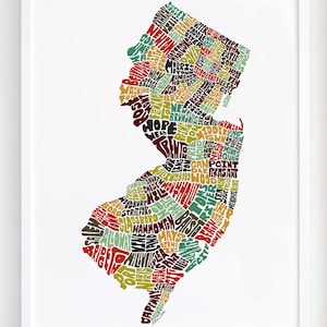 New Jersey map art, New Jersey art print, signed print of my original hand drawn New Jersey map art