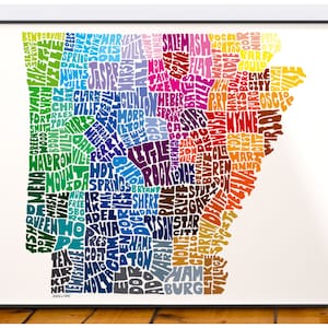 Arkansas map art, Arkansas art print, signed print of my original hand drawn Arkansas map art