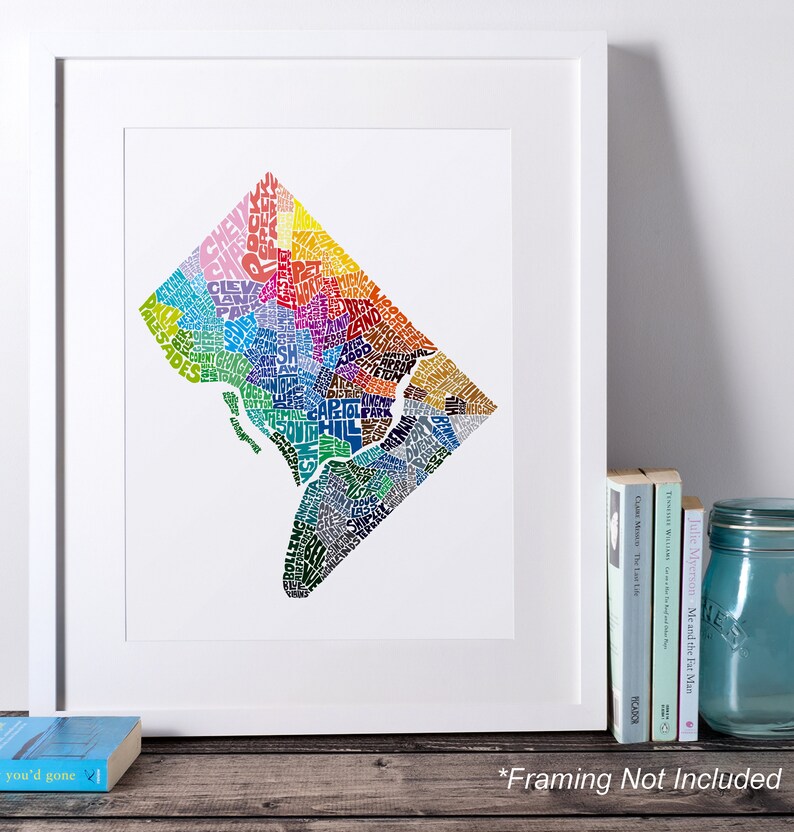 Washington DC neighborhood map print, Signed print of my original hand drawn Washington DC typography map art image 10