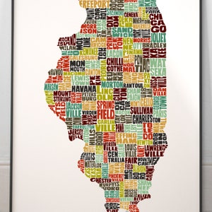 Illinois map art, Illinois art print, signed print of my original hand drawn Illinois map art Earth Tones (pic 1)