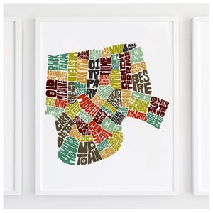 New Orleans neighborhood map art print, signed print of my original hand-drawn New Orleans typography map art, many colors available