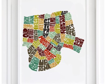 New Orleans neighborhood map art print, signed print of my original hand-drawn New Orleans typography map art, many colors available