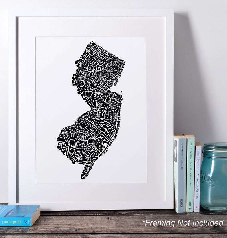 New Jersey map art, New Jersey art print, signed print of my original hand drawn New Jersey map art image 9