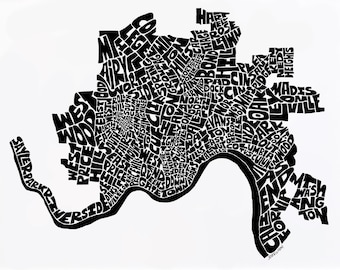 Cincinnati neighborhoods map art, Cincinnati map print, Cincinnati art print, Print of my original hand-inked Cincinnati typography art