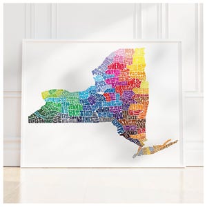 New York map art, New York art print, print of my original hand drawn New York typography art, New York gift, multiple colors available image 1