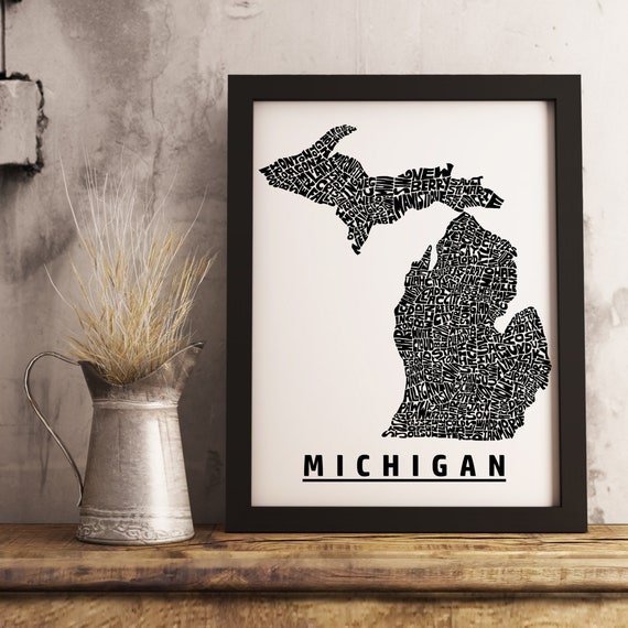 Michigan Map Art Michigan Art Print Impresión de arte | Etsy