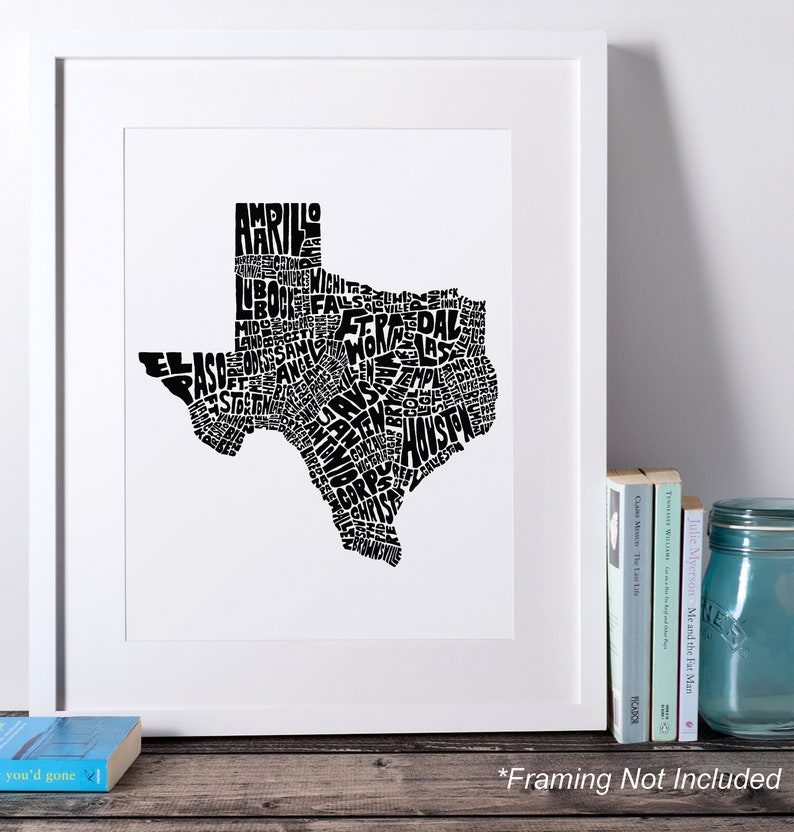 Texas map art, Texas art print, signed print of my original hand drawn Texas map art image 9