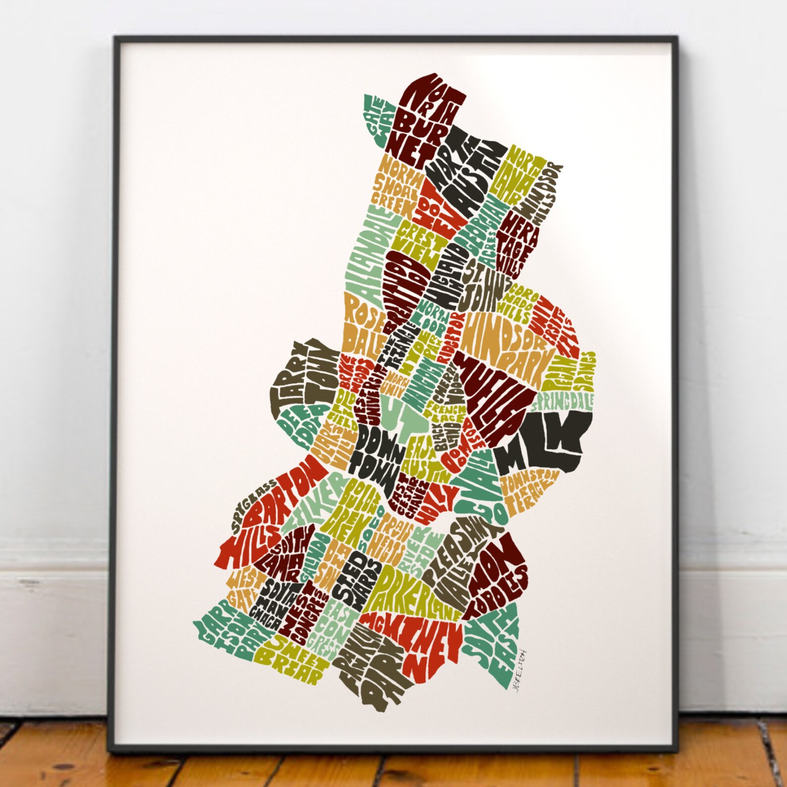 Austin Neighborhoods Map Art Austin Map Print Austin Art | Etsy