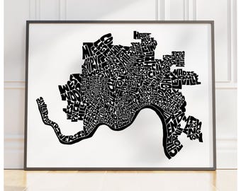 Cincinnati neighborhood map print, Cincinnati art print, signed print of my hand-drawn Cincinnati typography art, many colors available